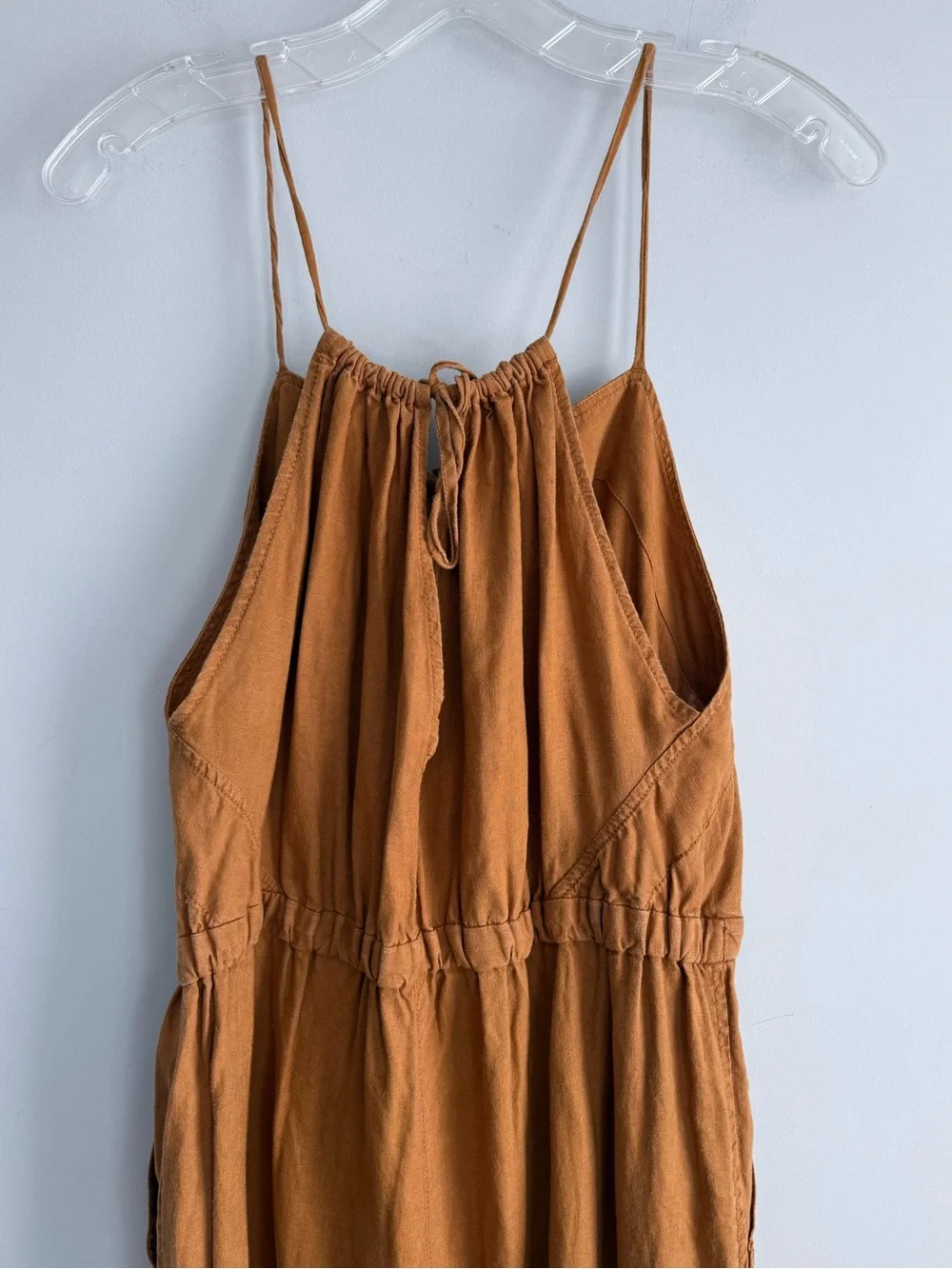 Everlane Linen Shoestring Apron Jumpsuit Spice Brown Small S Wide Leg Boho